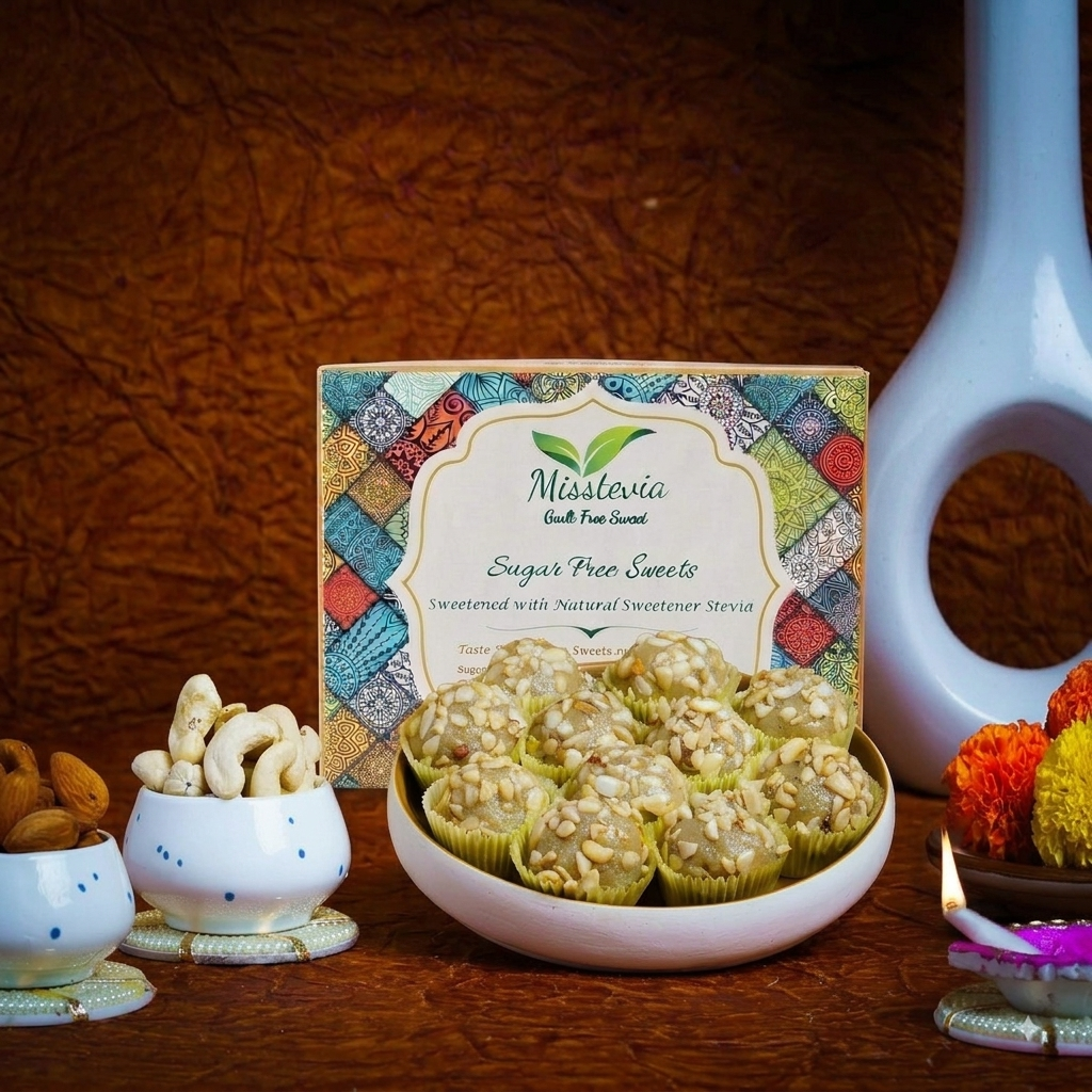 Sugar-Free Stevia based Kaju-Almond Laddu 500g + 50g Mouth-Freshener FREE