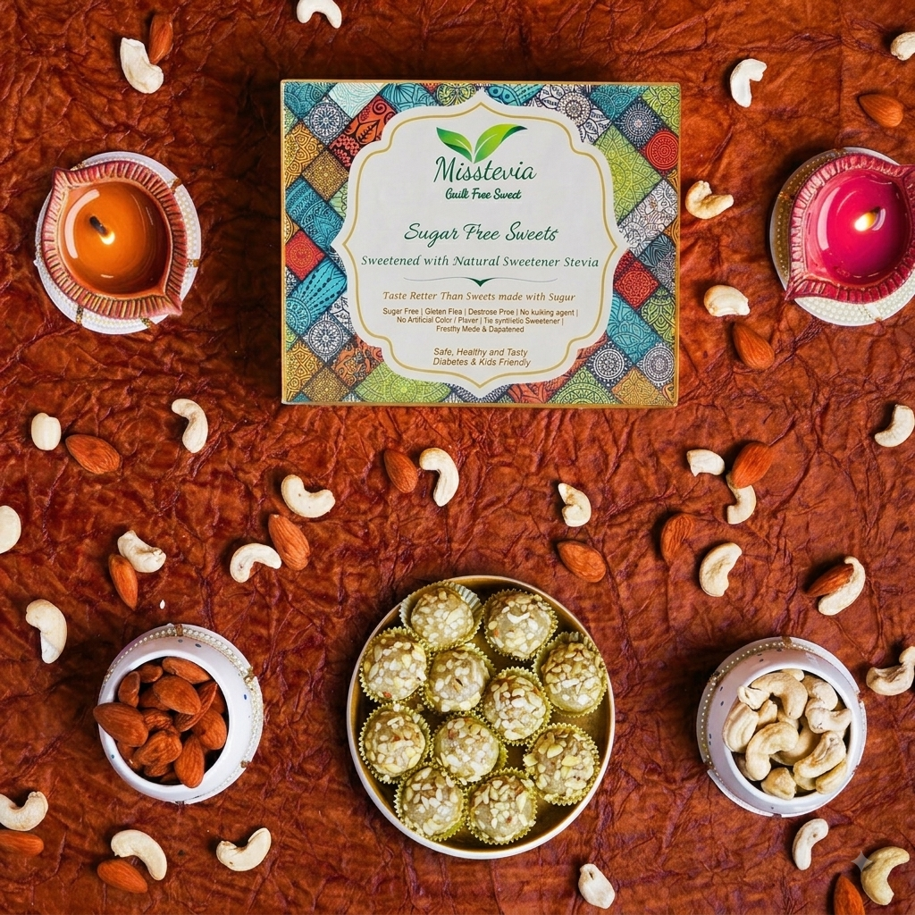 Sugar-Free Stevia based Kaju-Almond Laddu 500g + 50g Mouth-Freshener FREE