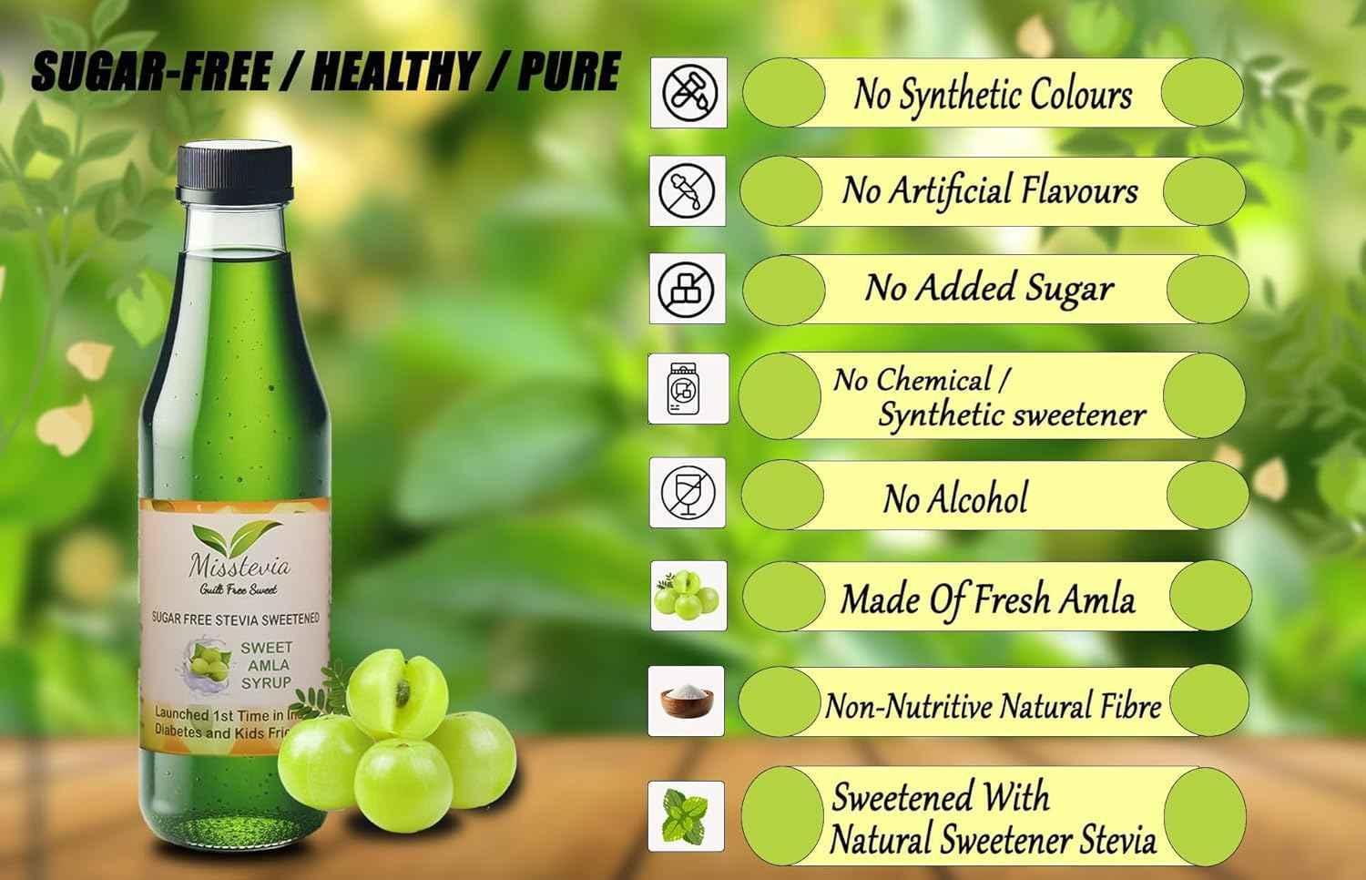 Sugar Free Sweet Amla Juice/Syrup 280*2 | Stevia Based - Misstevia