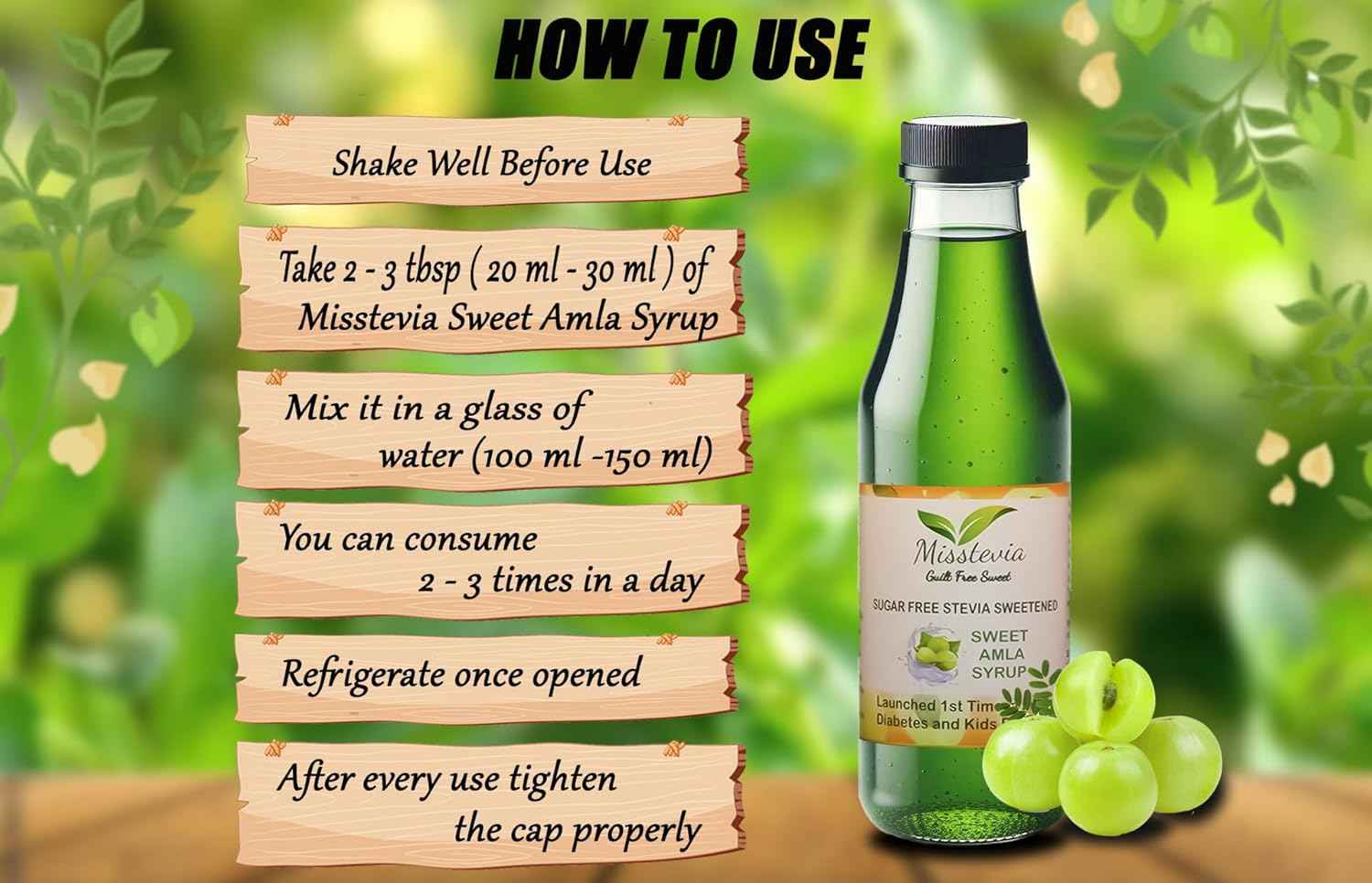 Combo Pack of Stevia Sweetened Aam Panna Syrup 350mL & Sweet Amla Syrup 280mL - Misstevia