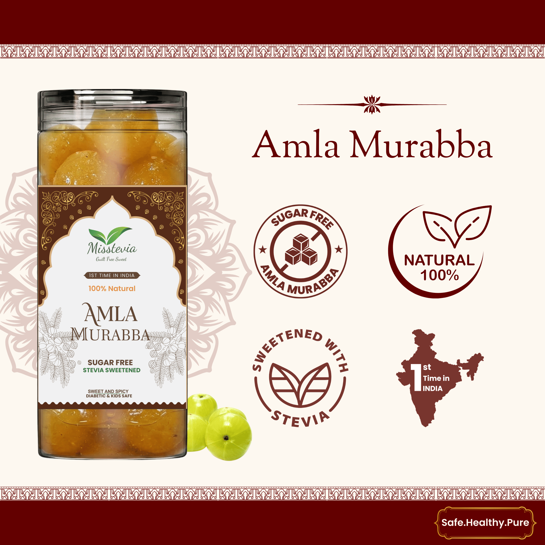 Misstevia Sugar Free Amla Murabba | Stevia Sweetened Sweet & Spicy | 500g