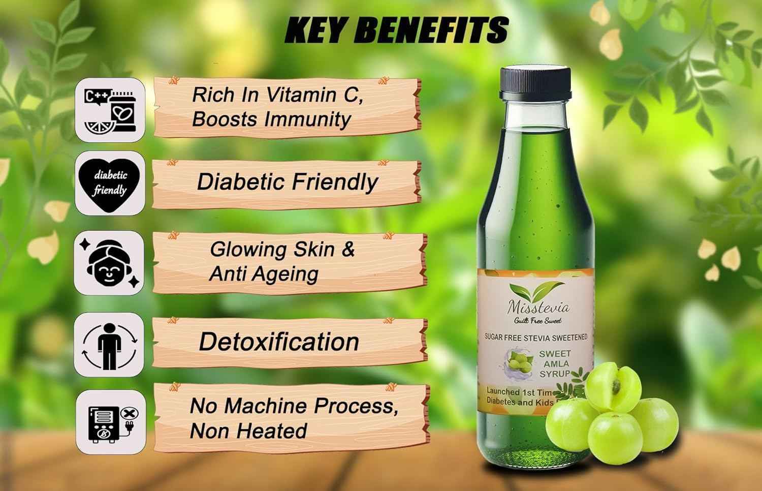 Sugar Free Sweet Amla Juice/Syrup 280*2 | Stevia Based - Misstevia