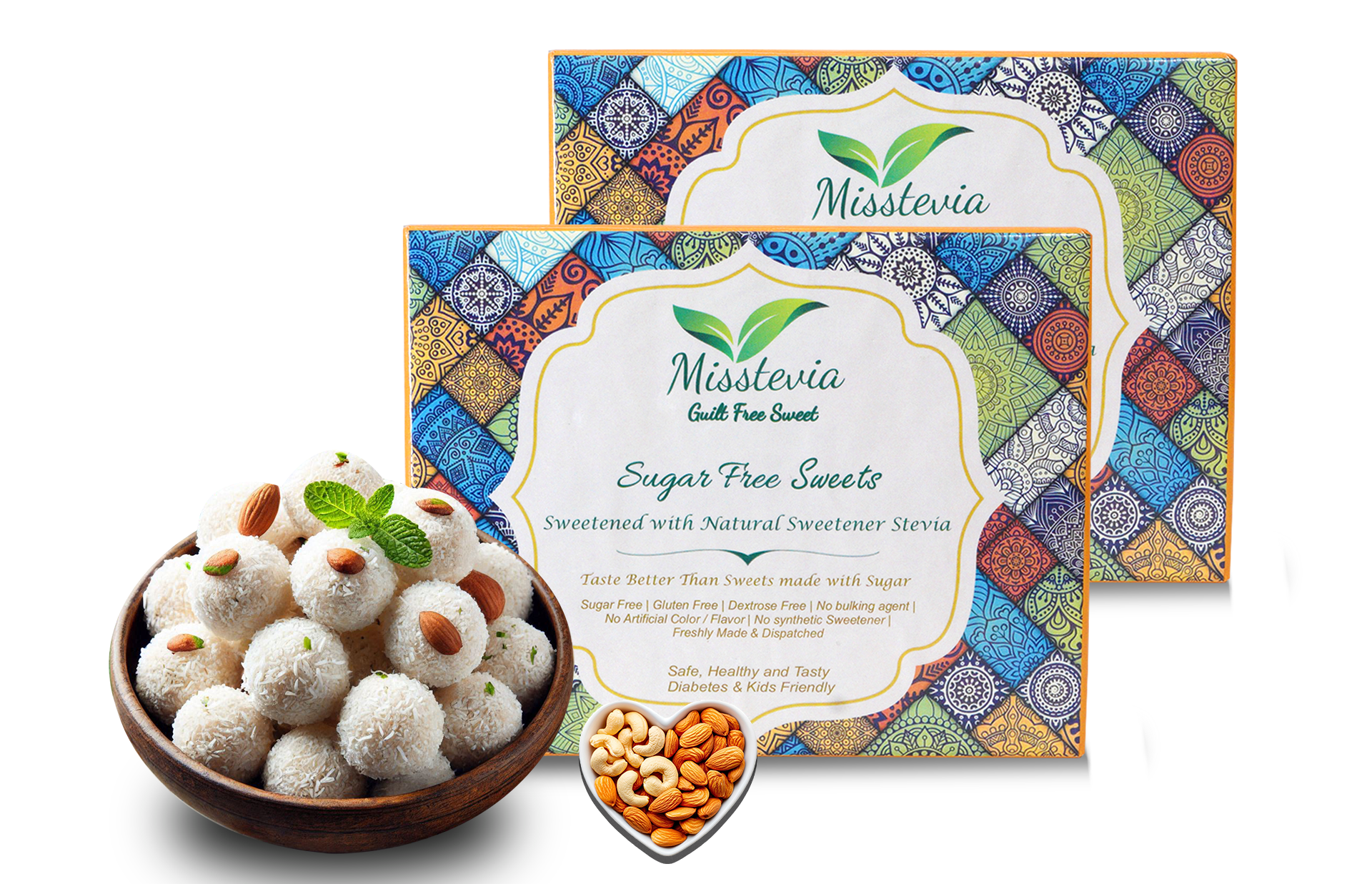 Sugar-Free Stevia based Dryfruit Coconut Laddu 500g + 50g Mouth-Freshener FREE - Misstevia