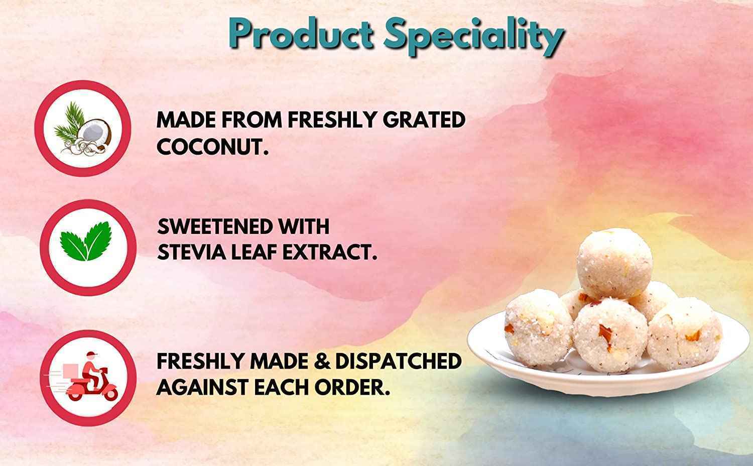 Sugar-Free Stevia based Dryfruit Coconut Laddu 500g + 50g Mouth-Freshener FREE - Misstevia