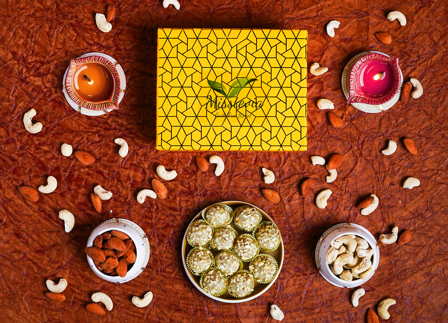 Sugar free Sweets Diwali Gift Box 125g | Cashew Almond Dry Fruit Laddu |Tealight candle &Holder| Healthy Gift Hamper |Perfect Festival Gift Kaju Mithai| Kids & Diabetic Friendly