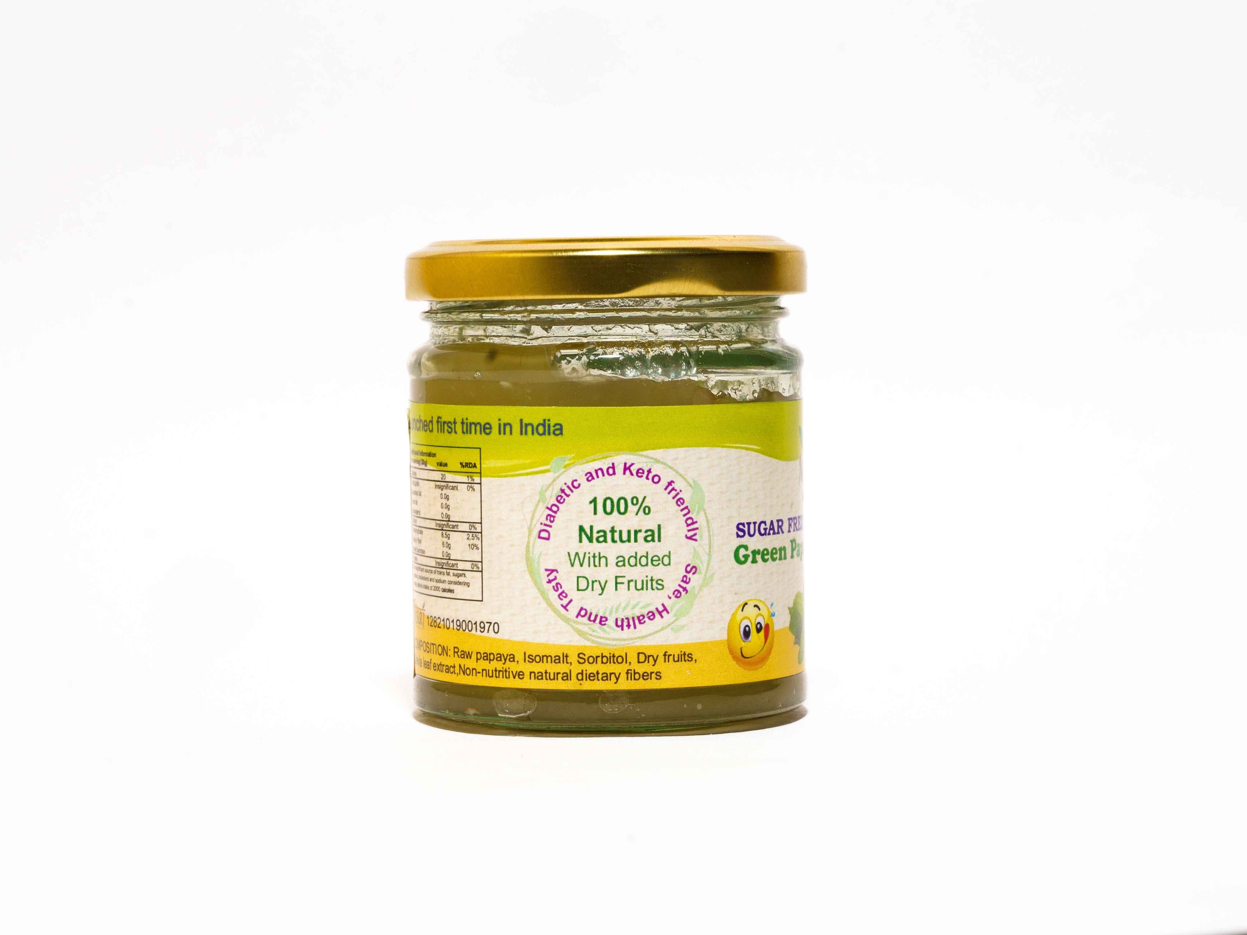 Sugar-Free Green Papaya Jam/Chutney (200g) Stevia Sweetened I with added Dryfruits - Misstevia