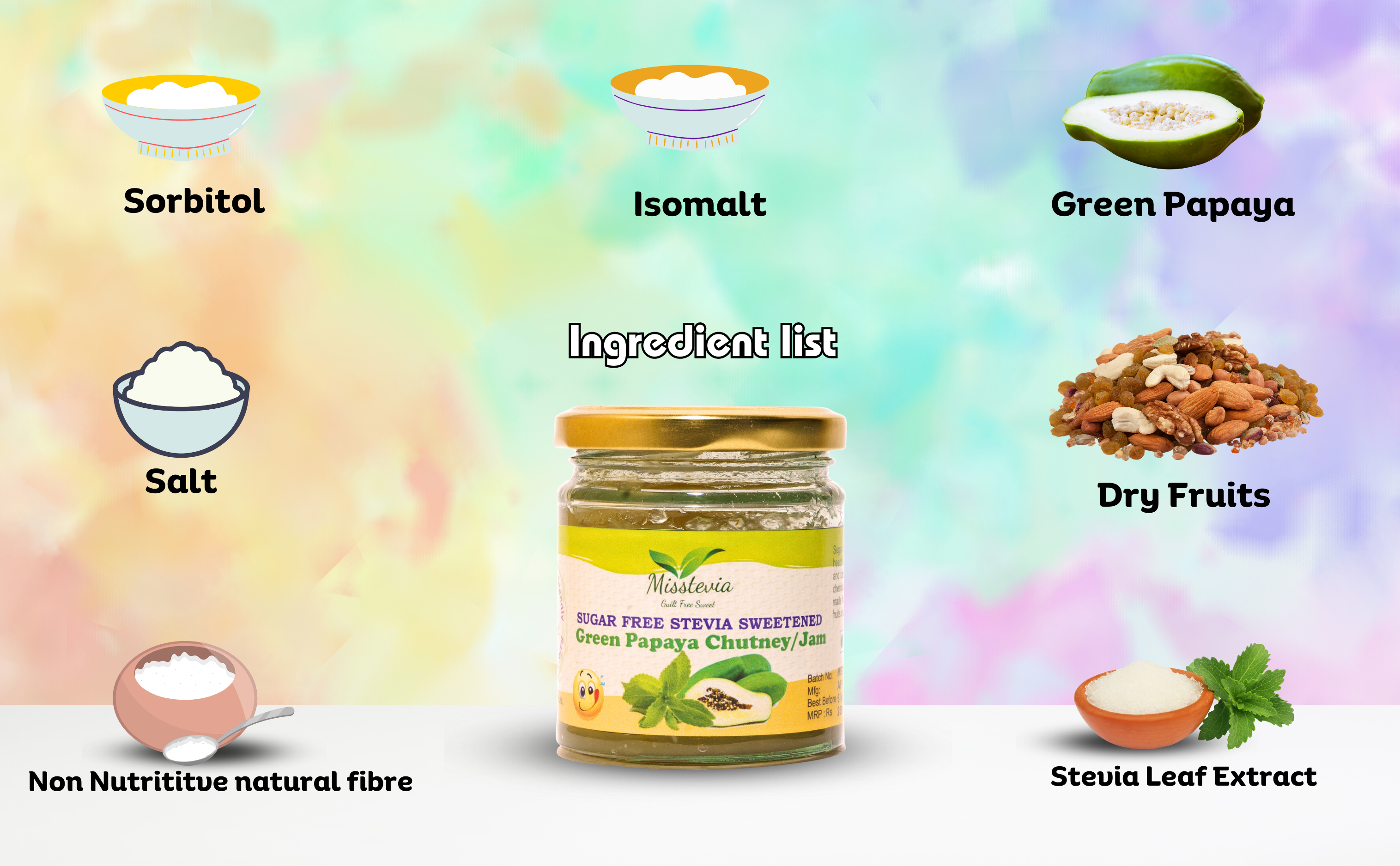 Sugar-Free Green Papaya Jam/Chutney (200g) Stevia Sweetened I with added Dryfruits - Misstevia