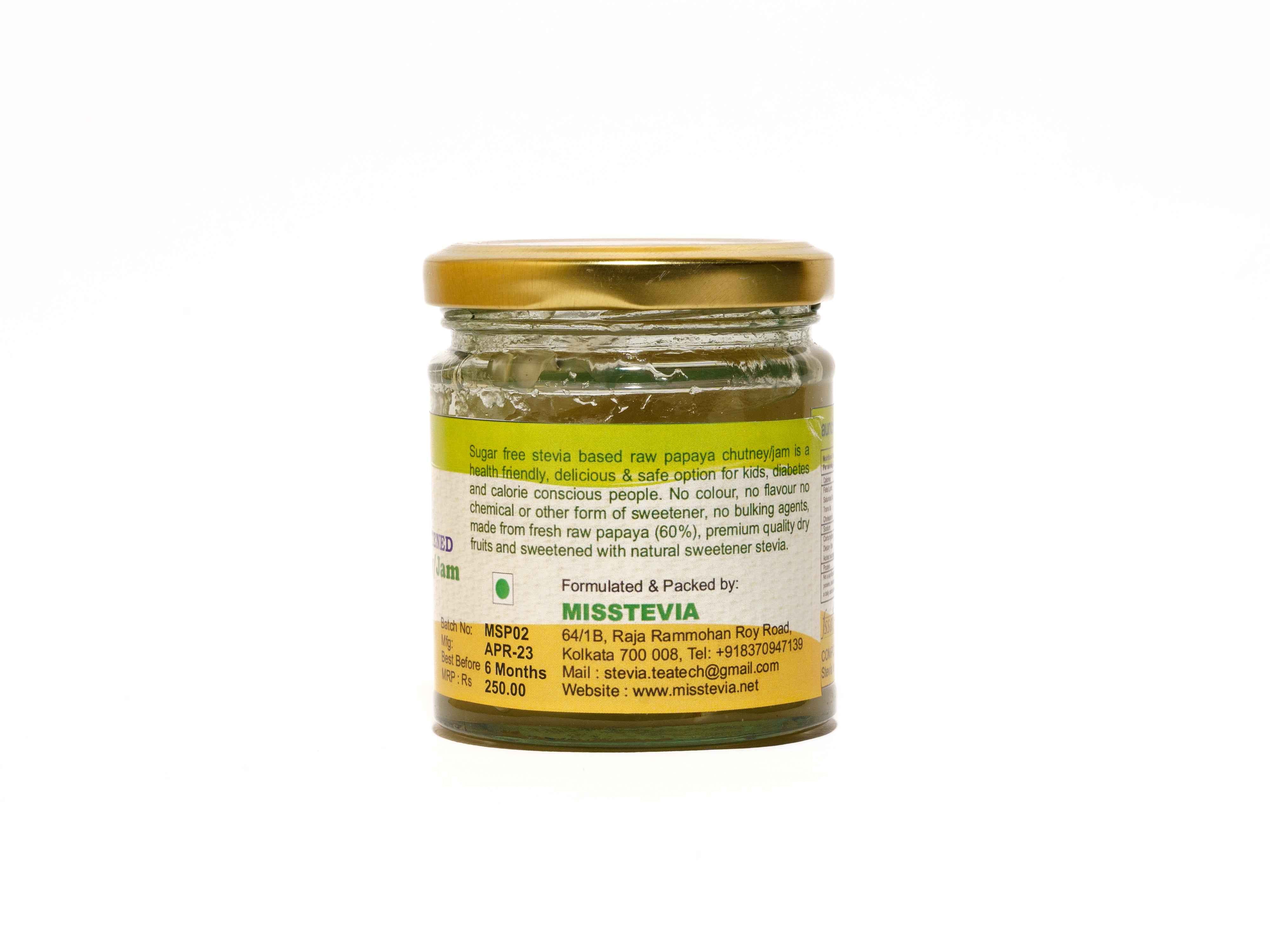 Sugar-Free Green Papaya Jam/Chutney (200g) Stevia Sweetened I with added Dryfruits - Misstevia