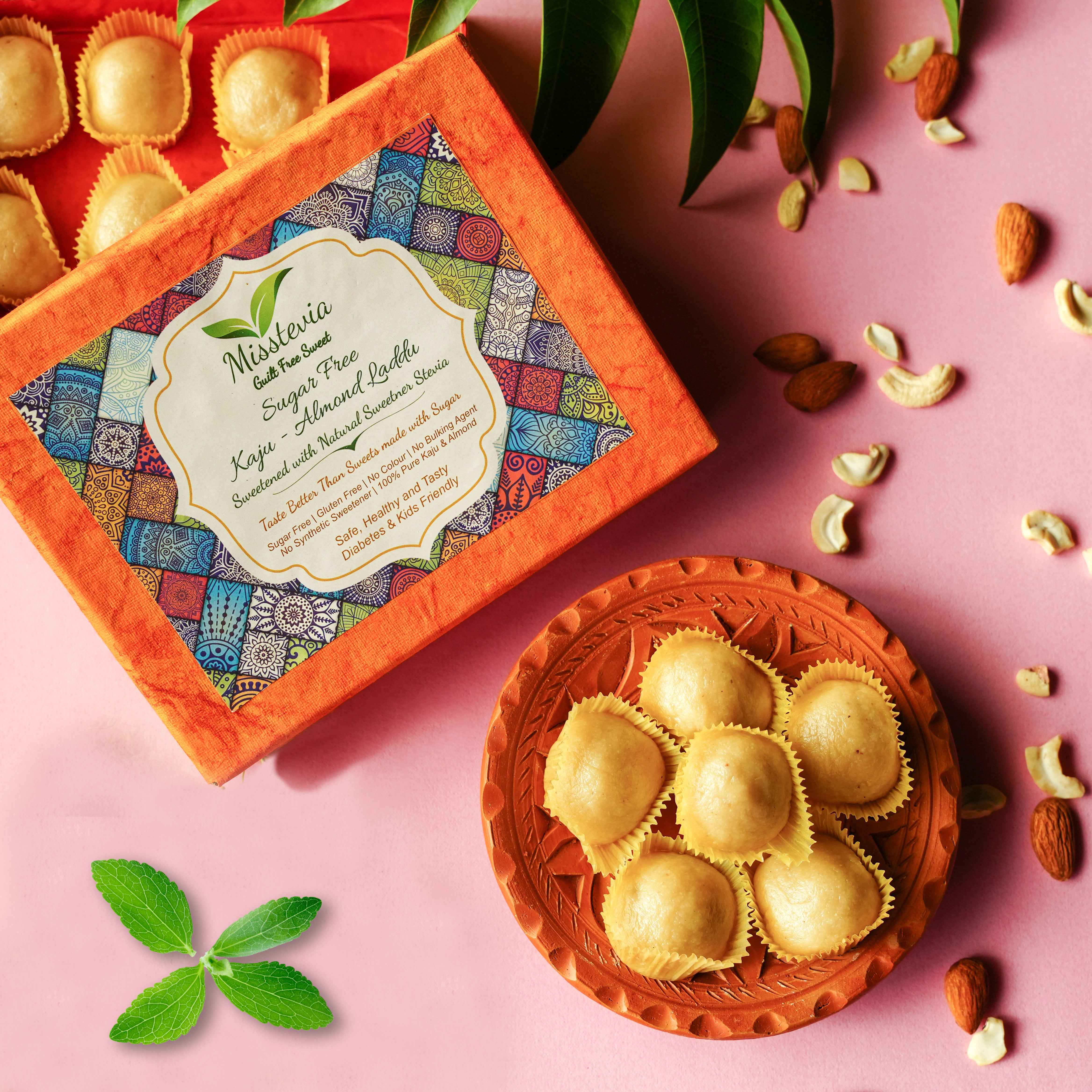 Sugar-Free Stevia based Kaju-Almond Laddu 500g + 50g Mouth-Freshener FREE - Misstevia