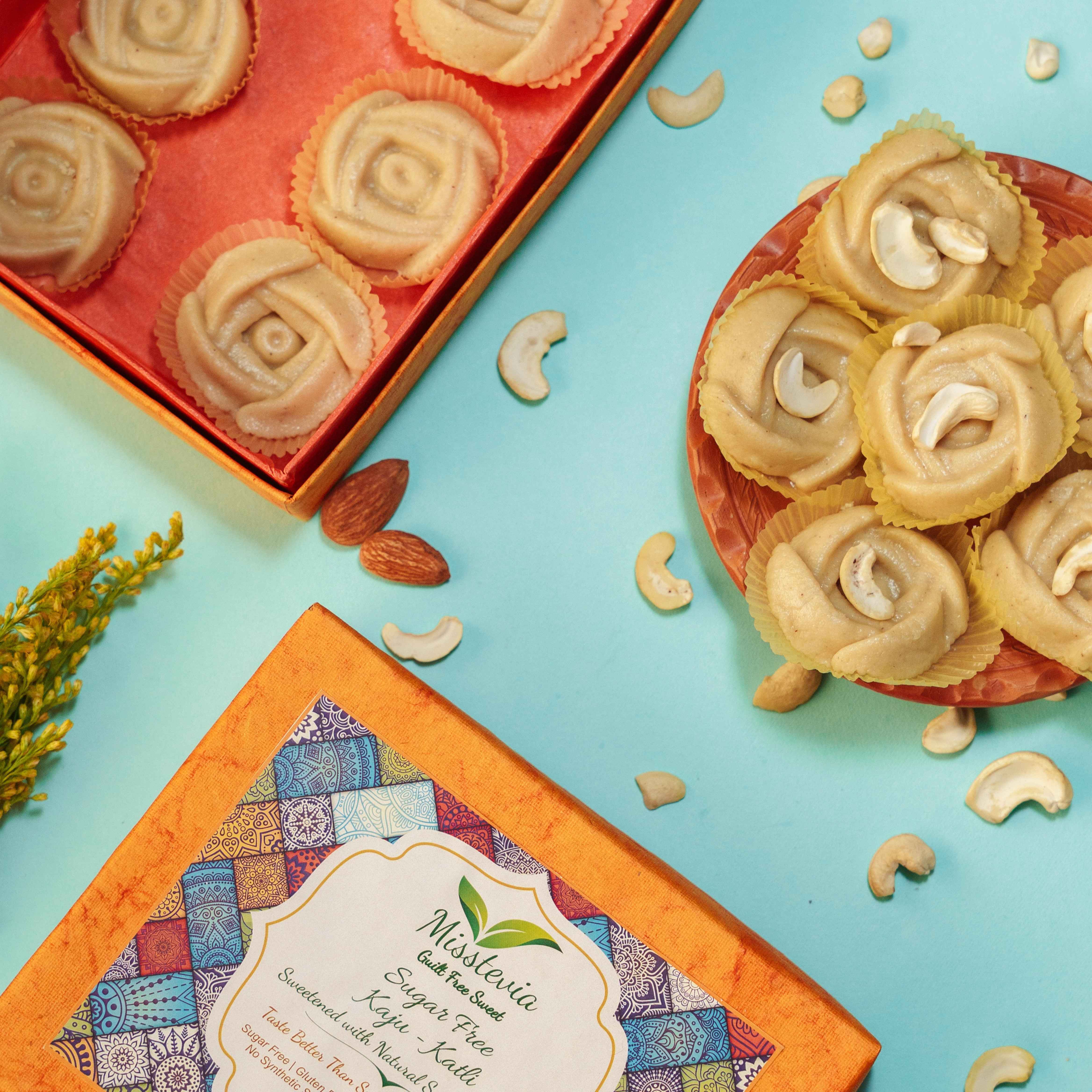 Sugar-Free Stevia based Kaju-Katli (Rose Shaped) 750g + 100g Mouth-Freshener FREE - Misstevia