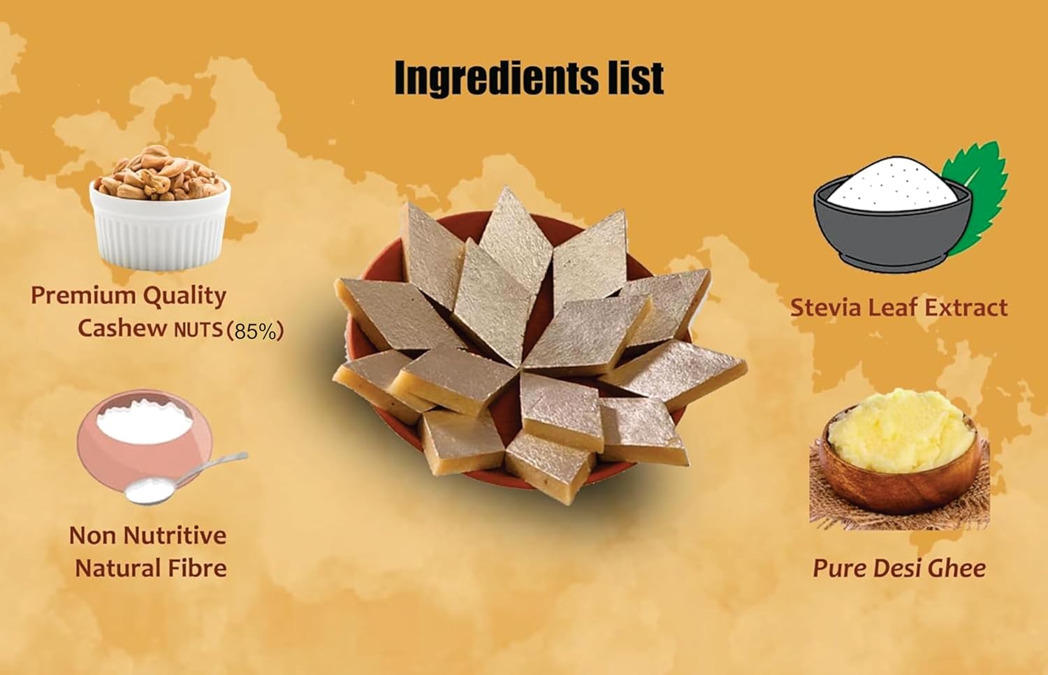 Sugar Free Sweets Gift Box 125g | Kaju Katli | Tealight Candle &Holder | Sugar Free Mithai | Diabetic friendly | Diwali Gift Boxes