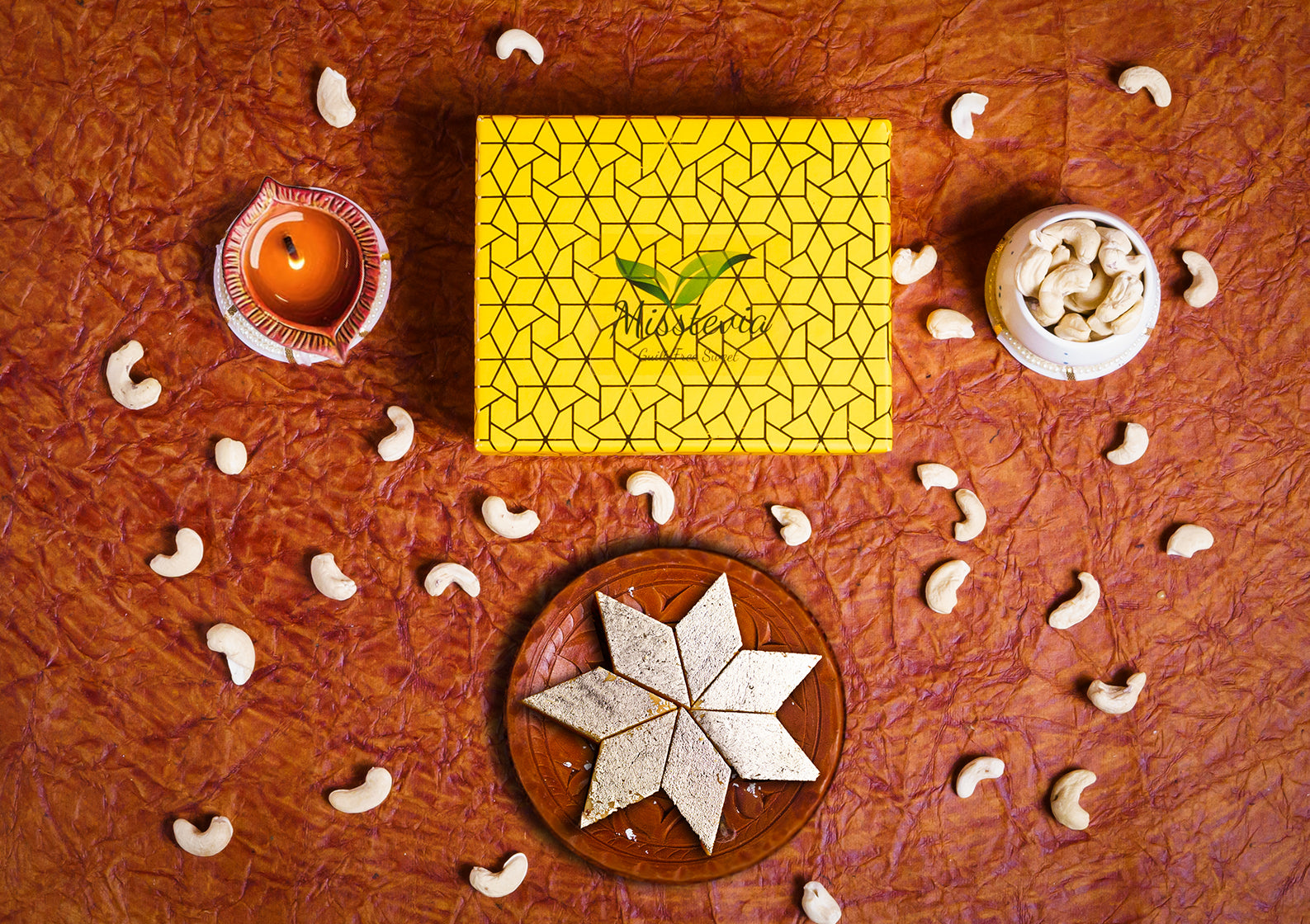 Sugar Free Sweets Gift Box 125g | Kaju Katli | Tealight Candle &Holder | Sugar Free Mithai | Diabetic friendly | Diwali Gift Boxes