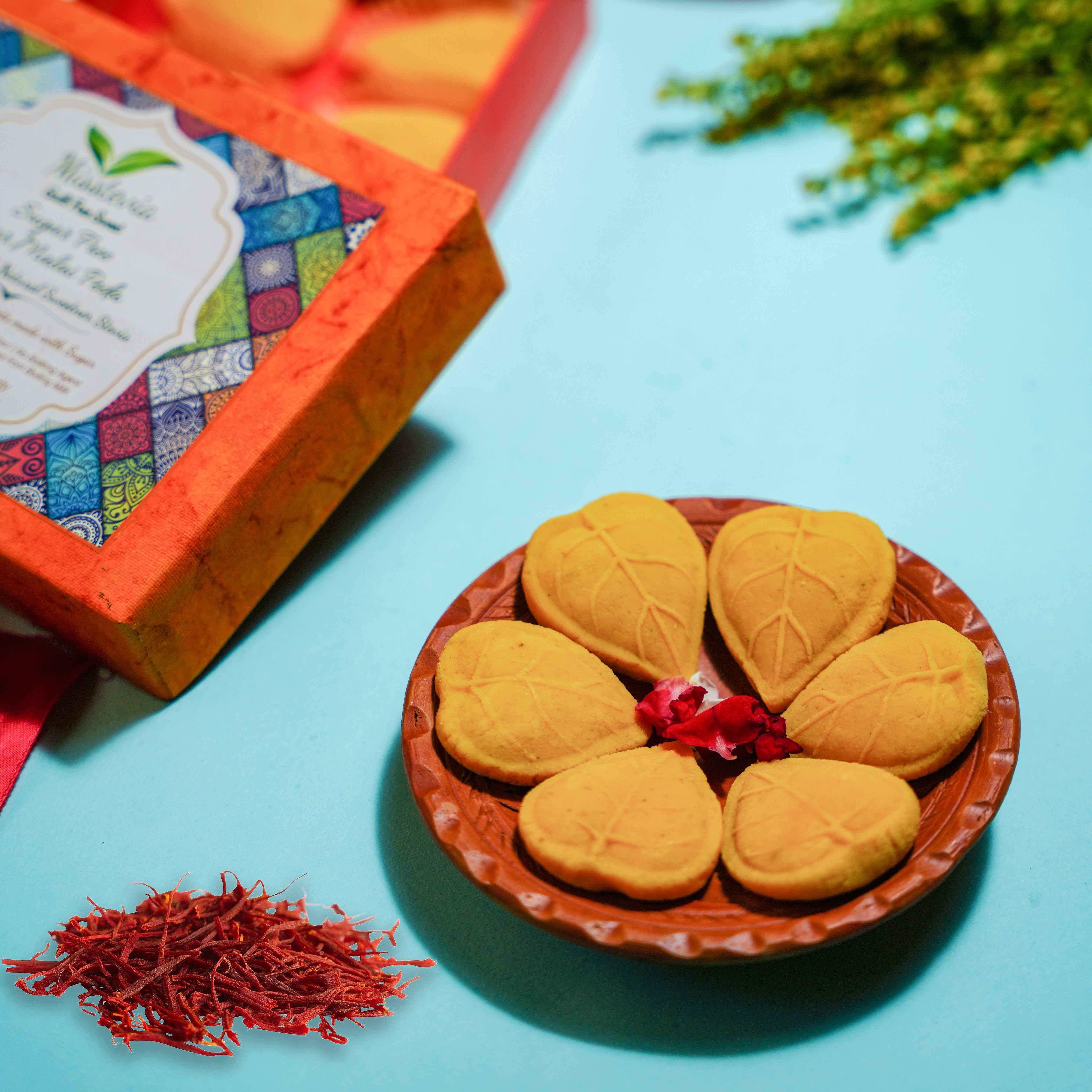 Sugar-Free Stevia based Kesar Malai Peda 500g + 50g Mouth-Freshener FREE - Misstevia