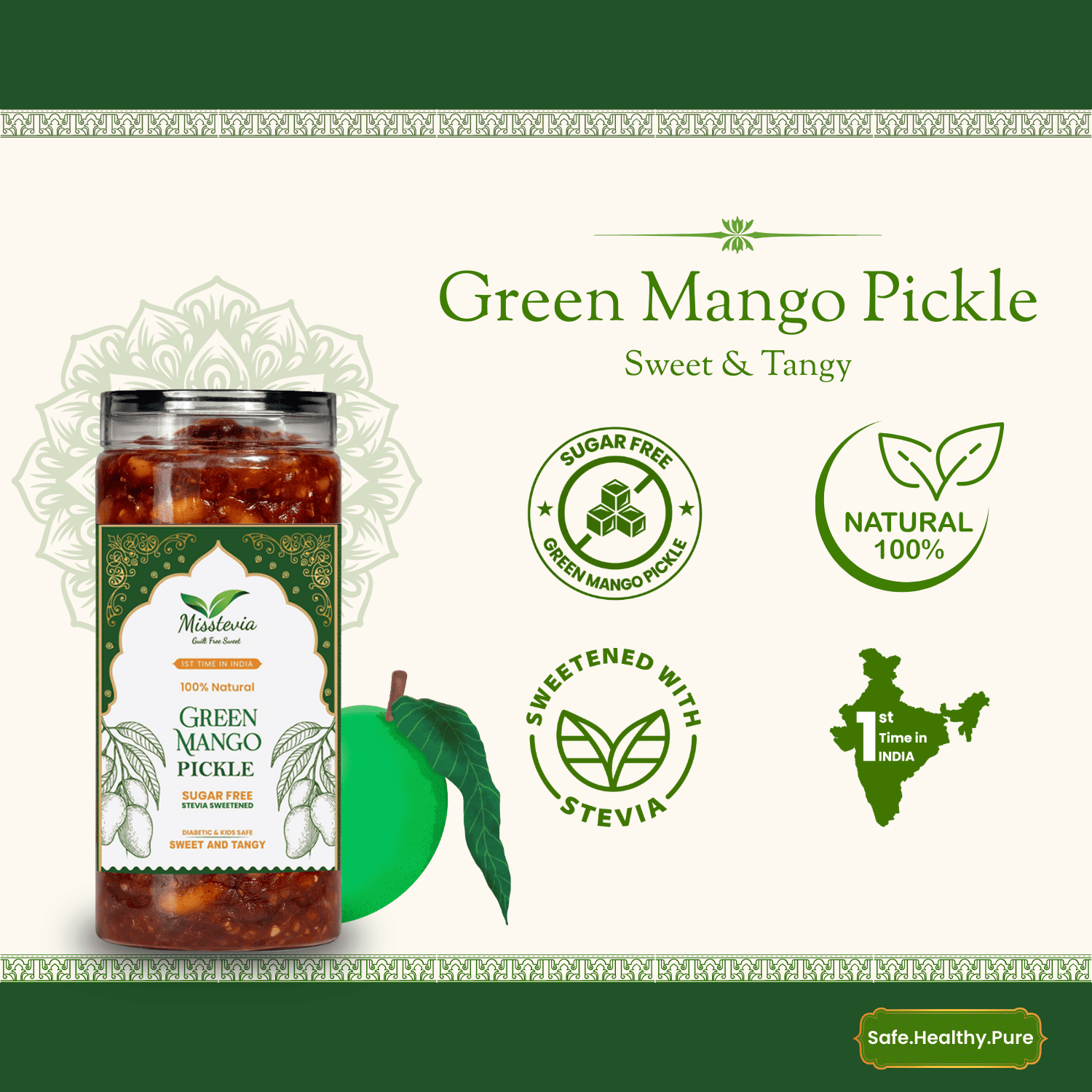 Misstevia Sugar Free Mango Pickle/Achar | Sweet, Tangy & Oil Free
