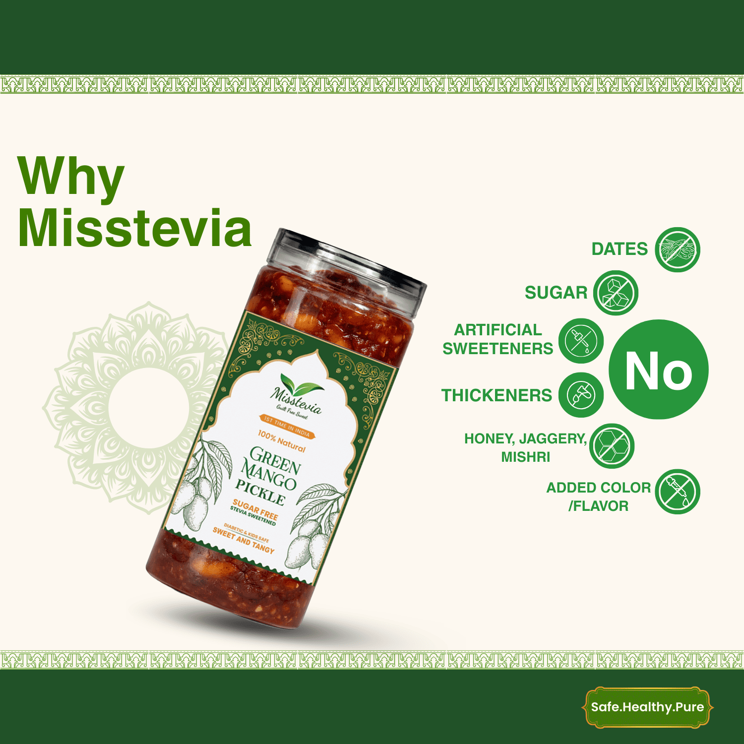 Misstevia Sugar Free Mango Pickle/Achar | Sweet, Tangy & Oil Free
