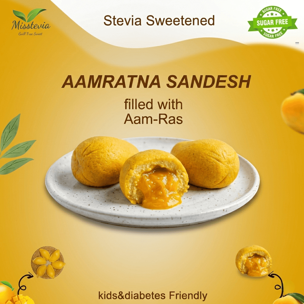 Misstevia Sugar Free Aamratna Sandesh | Filled with Mango Rasha | Stevia Sweetened | 250g