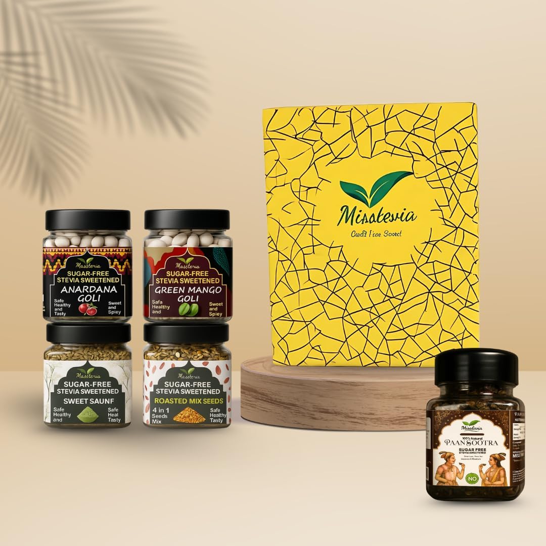 Sugar Free Mukhwas Trial pack of 5| Stevia Sweetened | Roasted Mix Seeds, Sweet Saunf, Anardana Goli, Meetha Paan, Green Mango Goli | Diabetic Friendly | Mouth Freshener Premium Gift Pack 150g (30g Each)