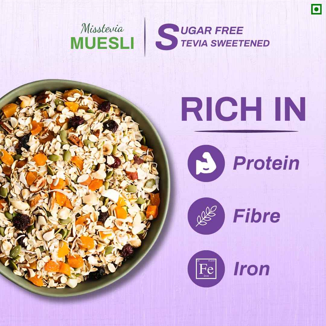 Sugar Free Muesli 500g | Stevia Sweetened | Low Calorie| Kids & Diabetic Friendly - Misstevia