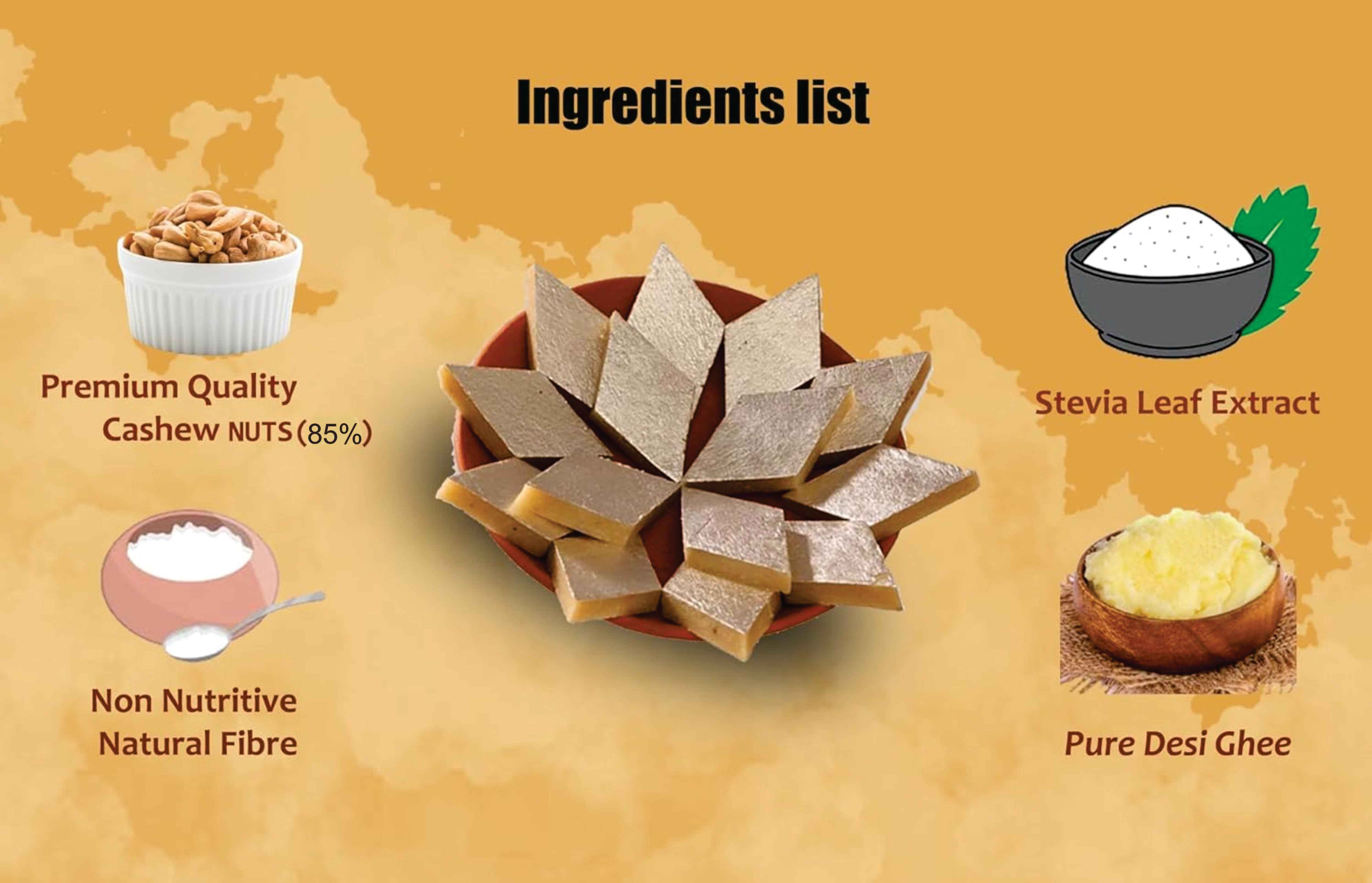 Sugar Free Kaju Katli/Kaju Burfi I Stevia Sweetened I 250g - Misstevia